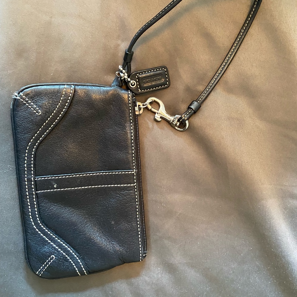 Coach wristlet, black leather